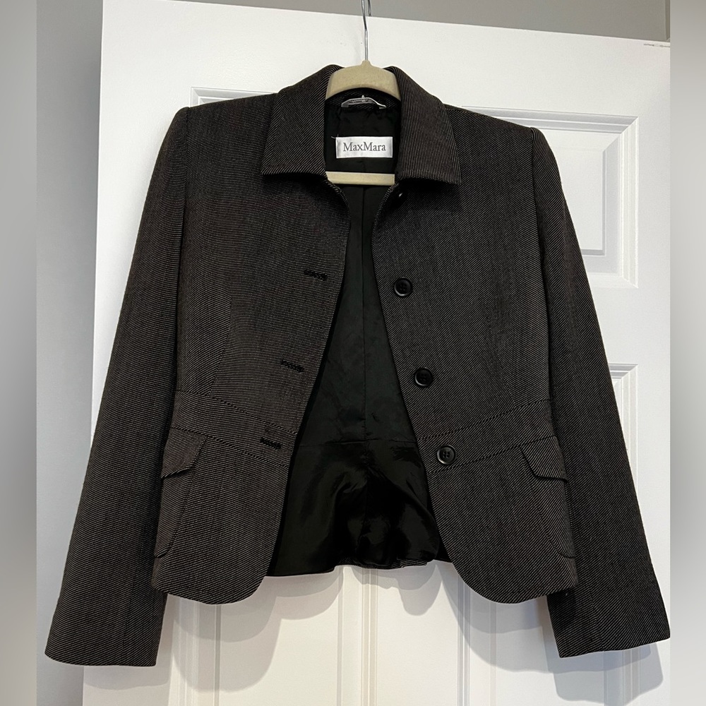 Max Mara Jacket Size 6 Black Tweed Wool Blend Made In Italy